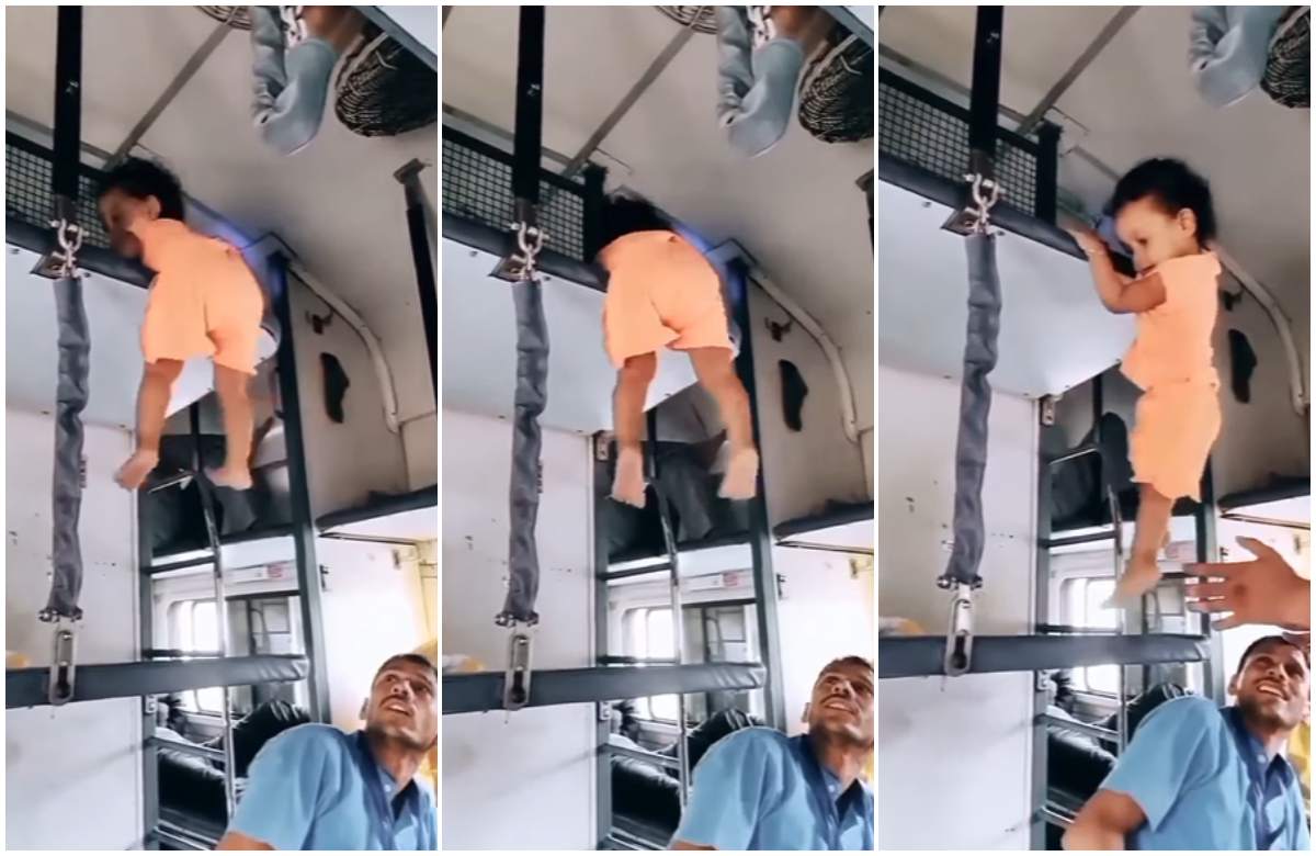 Baby Climbs Down From Upper To Lower Train Berth