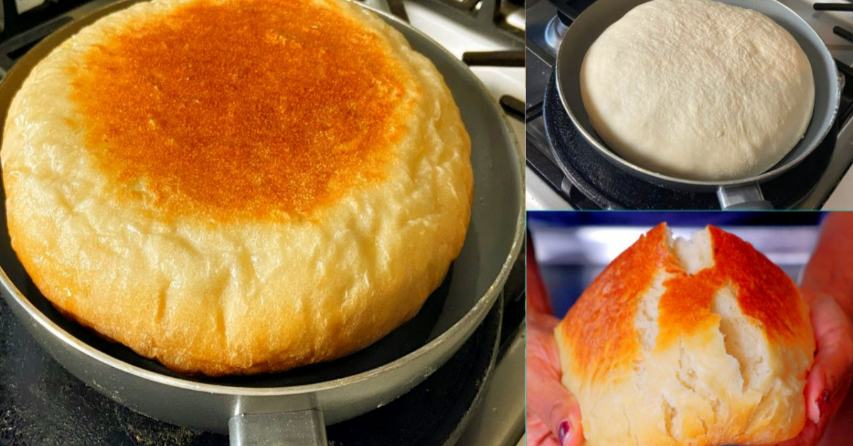 Soft Puffy Bread In Frying Pan
